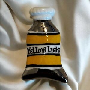 Vintage Flying Colors Ceramic Yellow Paint Tube Pin Brooch 80s 90s Kitsh